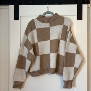 Blu Pepper Brown and Cream Checkered Turtleneck Sweater